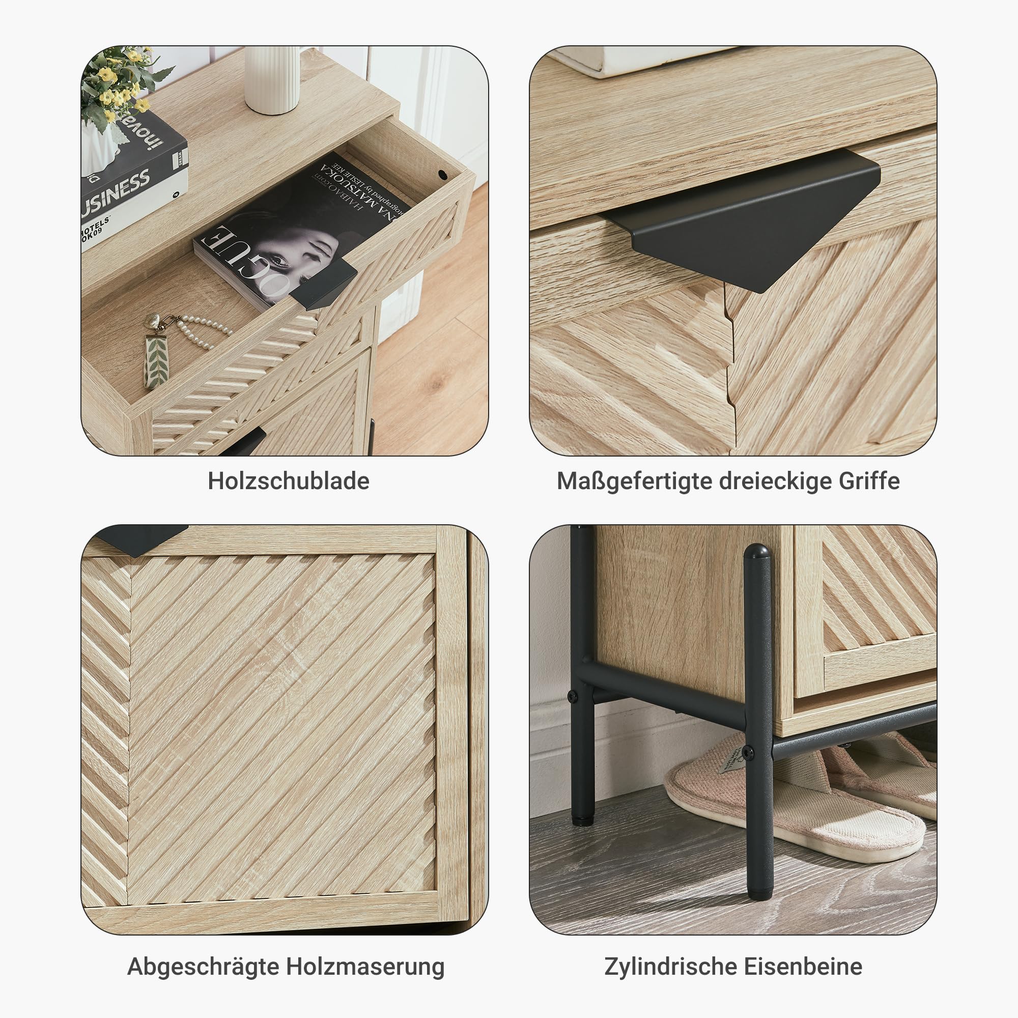 Schmaler Schuhschrank Schuhregal 2 Klappen Schublade, Eiche