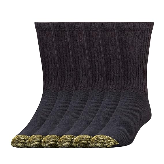 Gold Toe Men's 6 Pack Cotton Crew Big and Tall Athletic Socks, Black