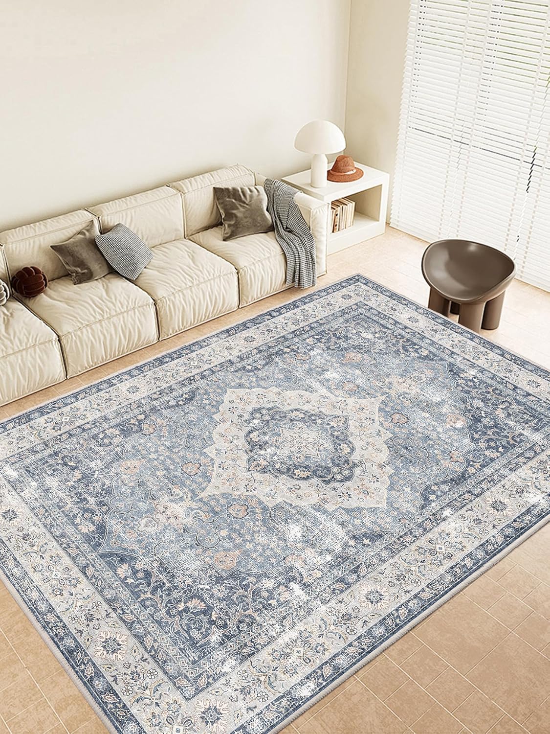 Boho Washable Bedroom Rug, Indoor 5x7 Area Rug for Living