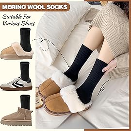 EBMORE Merino Wool Boot Socks Warm Thermal Winter Thick Hiking Cozy Boot Crew Comfy Socks 5 Pairs for Women Gifts Stocking Stuffers(Black Series)