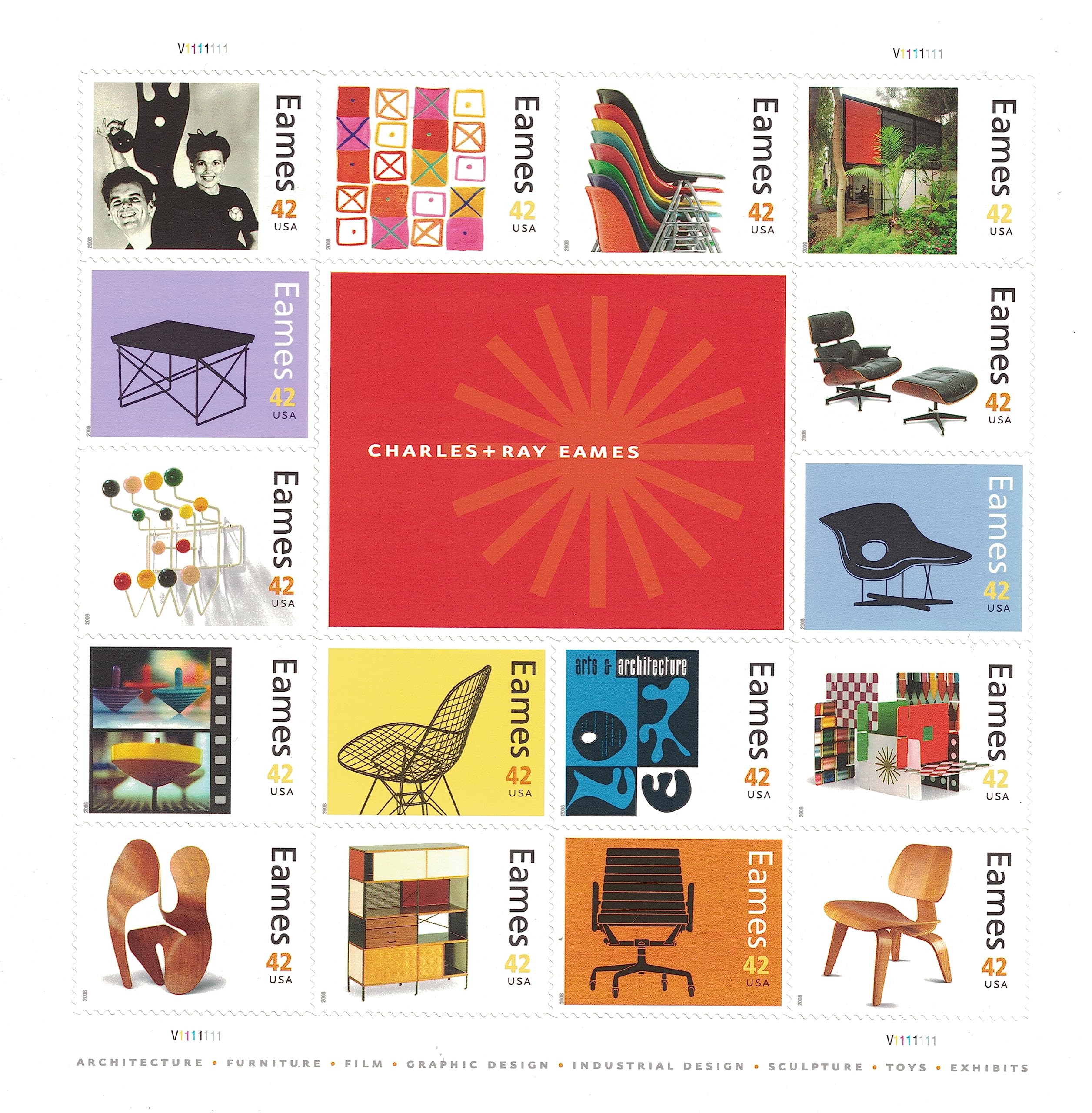 【未開封レア】eames イームズ生誕100周年記念切手 米国郵便局 2008年 Amazon.com: Charles and Ray Eames Collectible Sheet of Sixteen 42