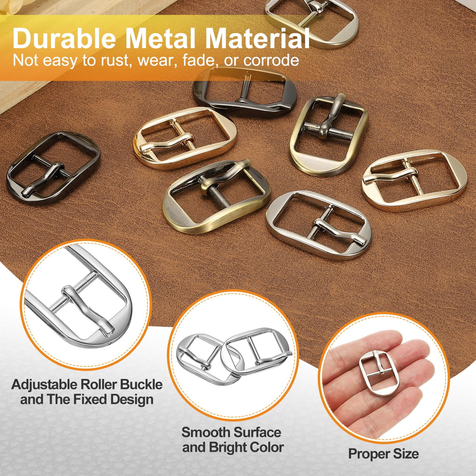 PATIKIL 6 Pcs 0.6 Inch Adjustable Metal Roller Buckle Oval Center Bar Buckle for Bags DIY Crafts Purse Straps Shoe Belts Making Accessories - Image 3