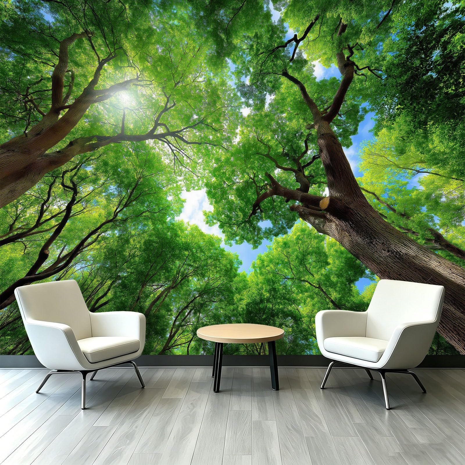 Générique Panoramiczna tapeta z naturalnym krajobrazem rośliny 350 x 256 cm, tapeta z włókniny liście błękitne niebo chmury - fototapeta do salonu, sypialni i biura, dekoracja ścienna druk HD