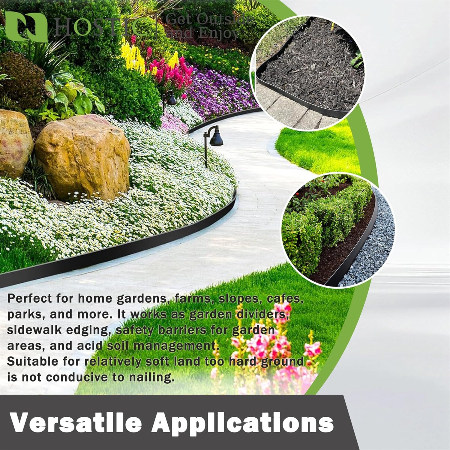 HOSTIC 1.5 Inch x 100 Feet 32 Pack Spikes Outdoor Landscape Border Garden Lawn Flower Bed Edging Stakes for Flower Bed Pathway and Yard Black