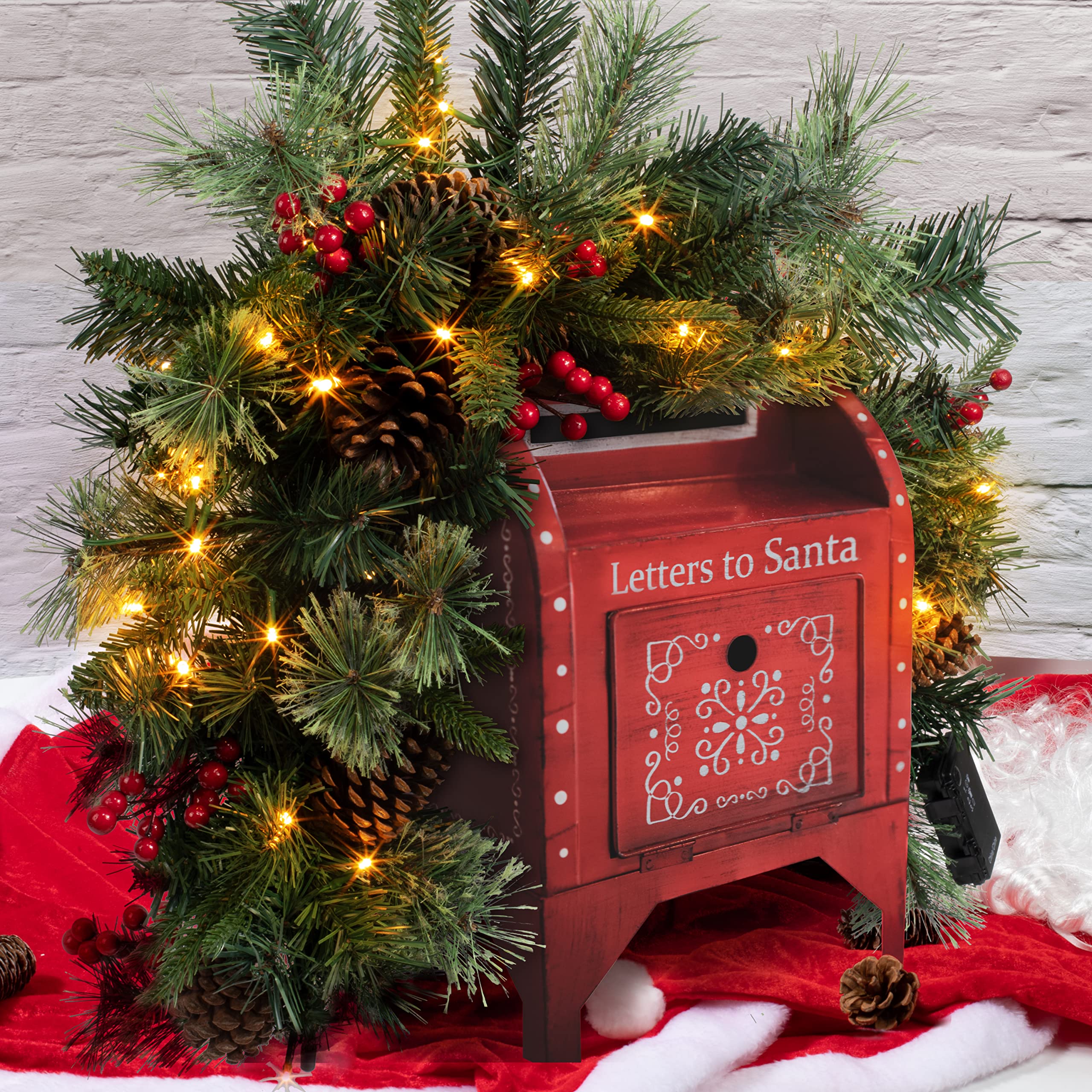 Christmas Outdoor Light Swag Christmas Mailbox Swag With LED Lights - 36”  Pine \u0026 Berry Decor For Outdoor Holiday Cheer Mailbox Wreath Swag, image size:2560x2560