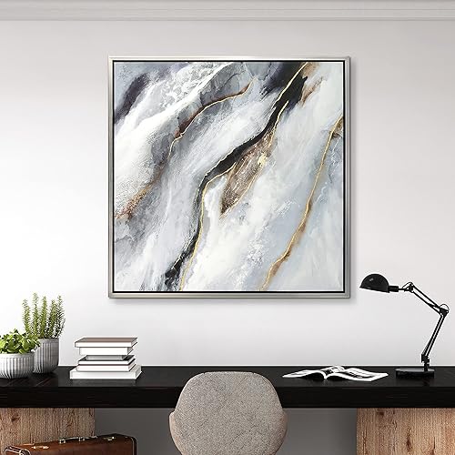 Miniatura 5 de Empire Art Direct Lienzo abstracto pintado a mano con textura de Martin Edwards, marco plateado champán, 36 x 36 pulgadas, campo dorado