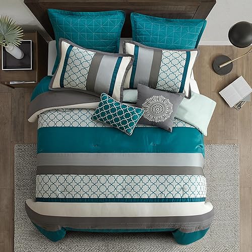 Miniatura 2 de Stratford Park Bedding - Juego de edredón de 8 piezas, diseño a rayas, pavo realgris, tamaño Queen