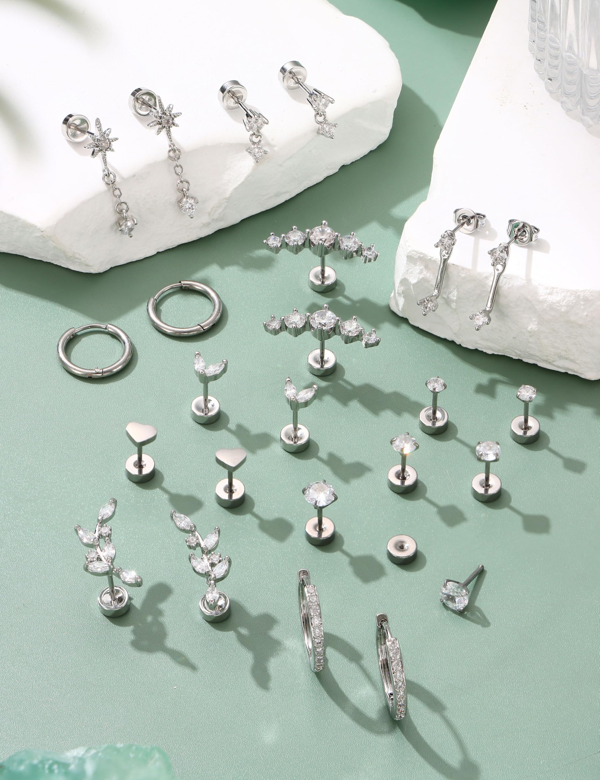 Adramata 12 Paia Set Orecchini Donna Acciaio Inossidabile Orecchino Cerchio Piccoli Orecchino a Bottone Anallergici Conch Trago Helix Piercing Orecchio Orecchini Donna Oro Argento