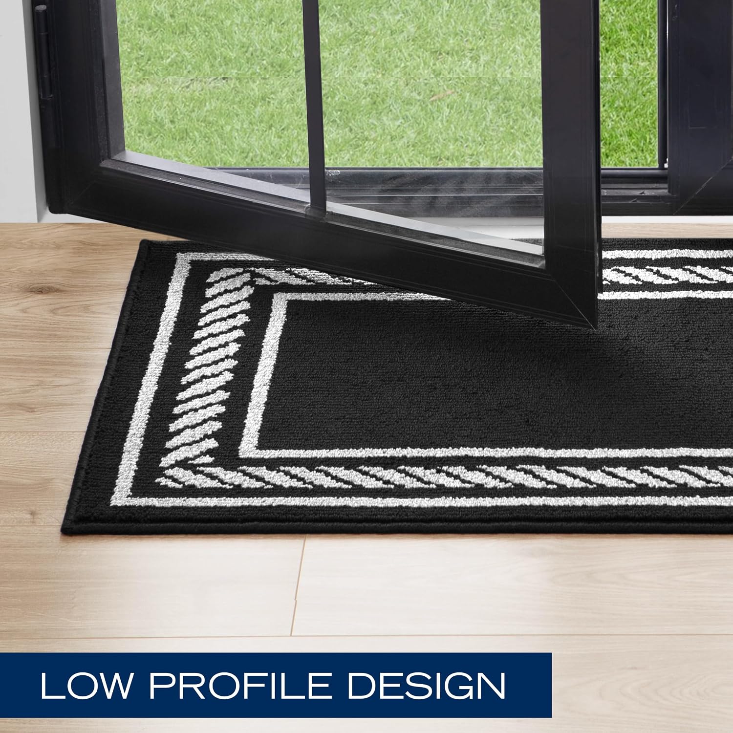 Nautica – Runner Rug | Indoor Runners for Hallways and Entry Rugs| Non-Slip and Non-Skid Entry and Kitchen Door Mat| Machine Washable Entryway Carpet Rugs | 2'2" x 8'| Rope Border Black