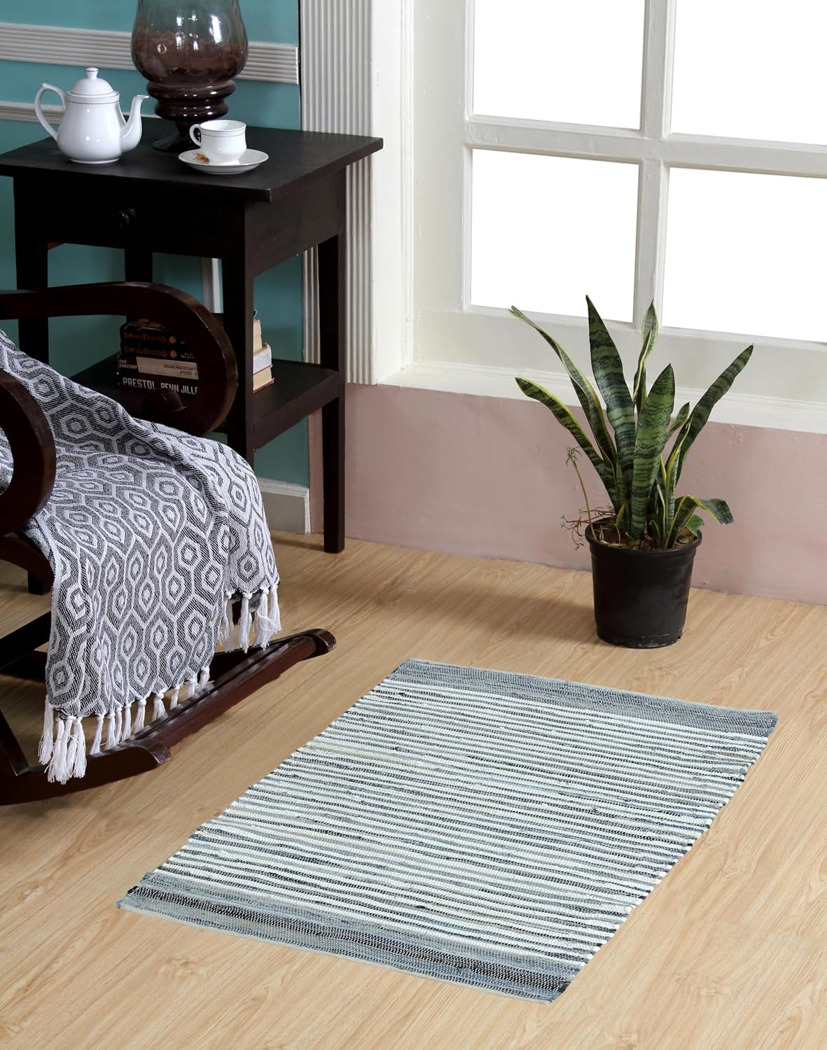 Handmade Cotton Chindi Rug Runner Area Rag Washable Recycled Rugs for Home Décor, Living Room and Bedroom (Pink, 3X5 Feet)