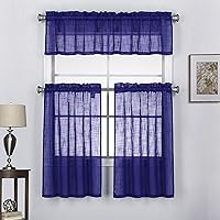 Vista 18 de Juego de 3 cortinas de lino texturizadas para ventana de café y cocina, 36 pulgadas de largo, color beige