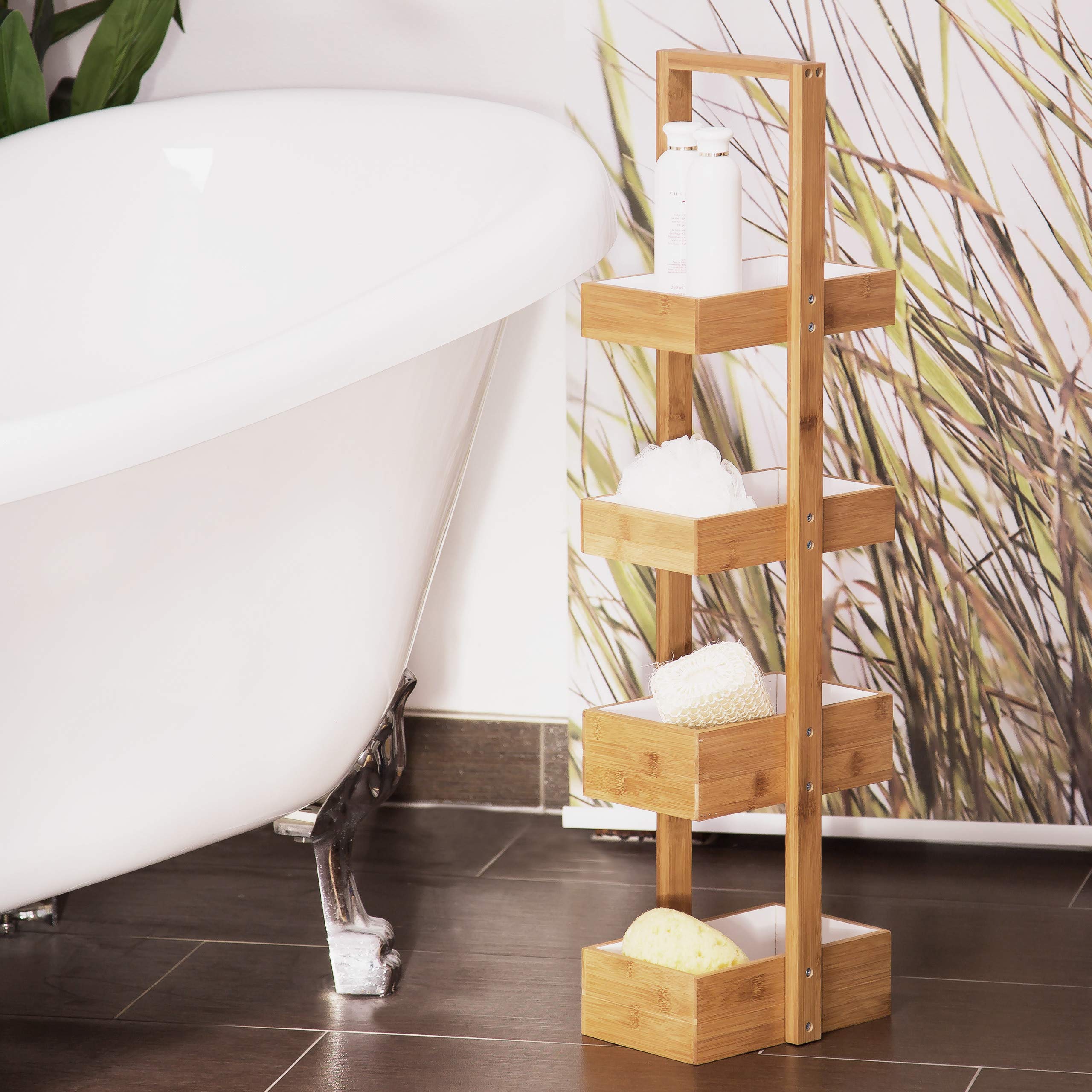 Relaxdays - Estantería Colgante con 4 bandejas para la Ducha/Cuarto de baño Hecho de bambú con Medidas 88,5 x 25,5 x 18,5 cm, Color Natural