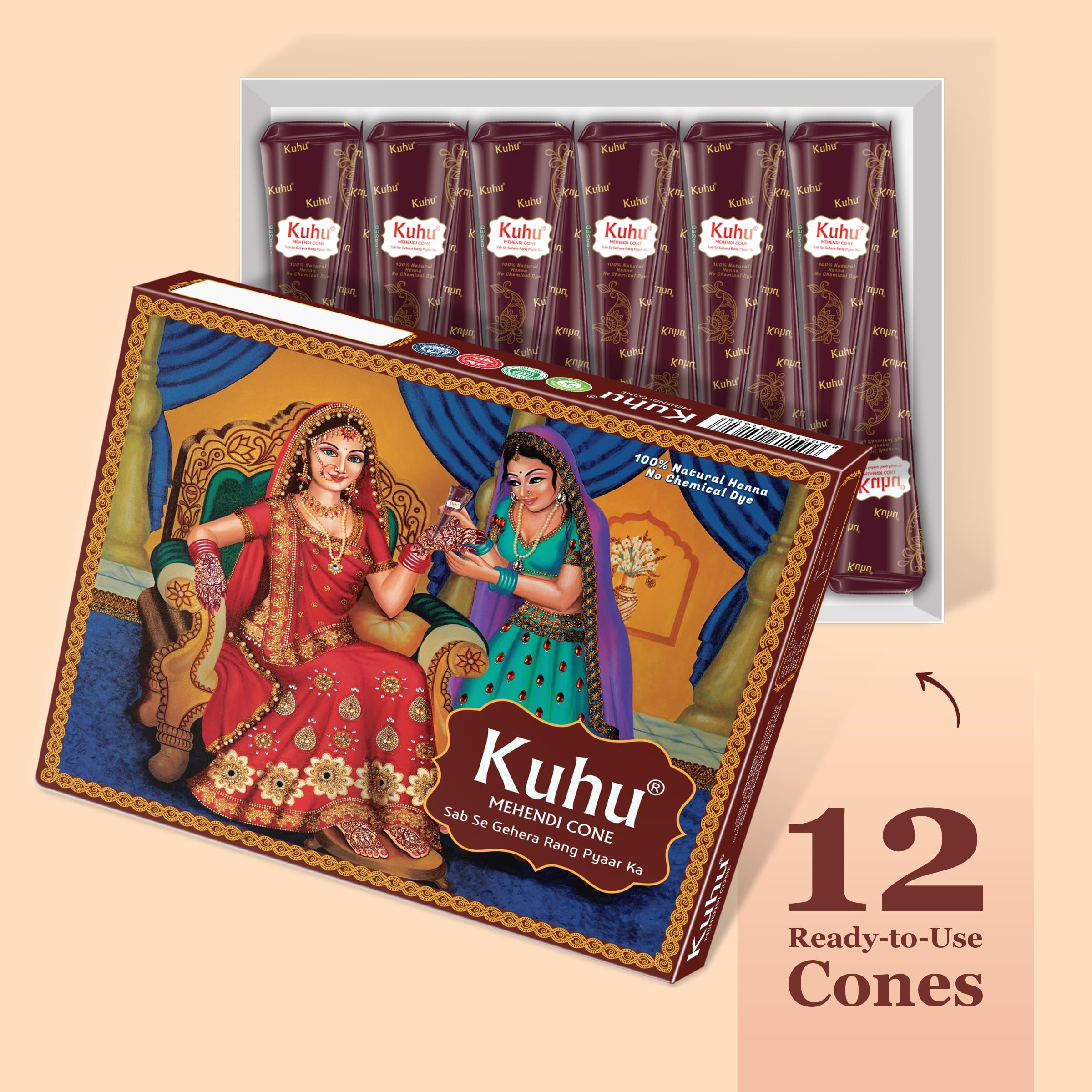 Kuhu Natural Henna-Based Mehendi Cones (Set of 36 Cones) for Hand