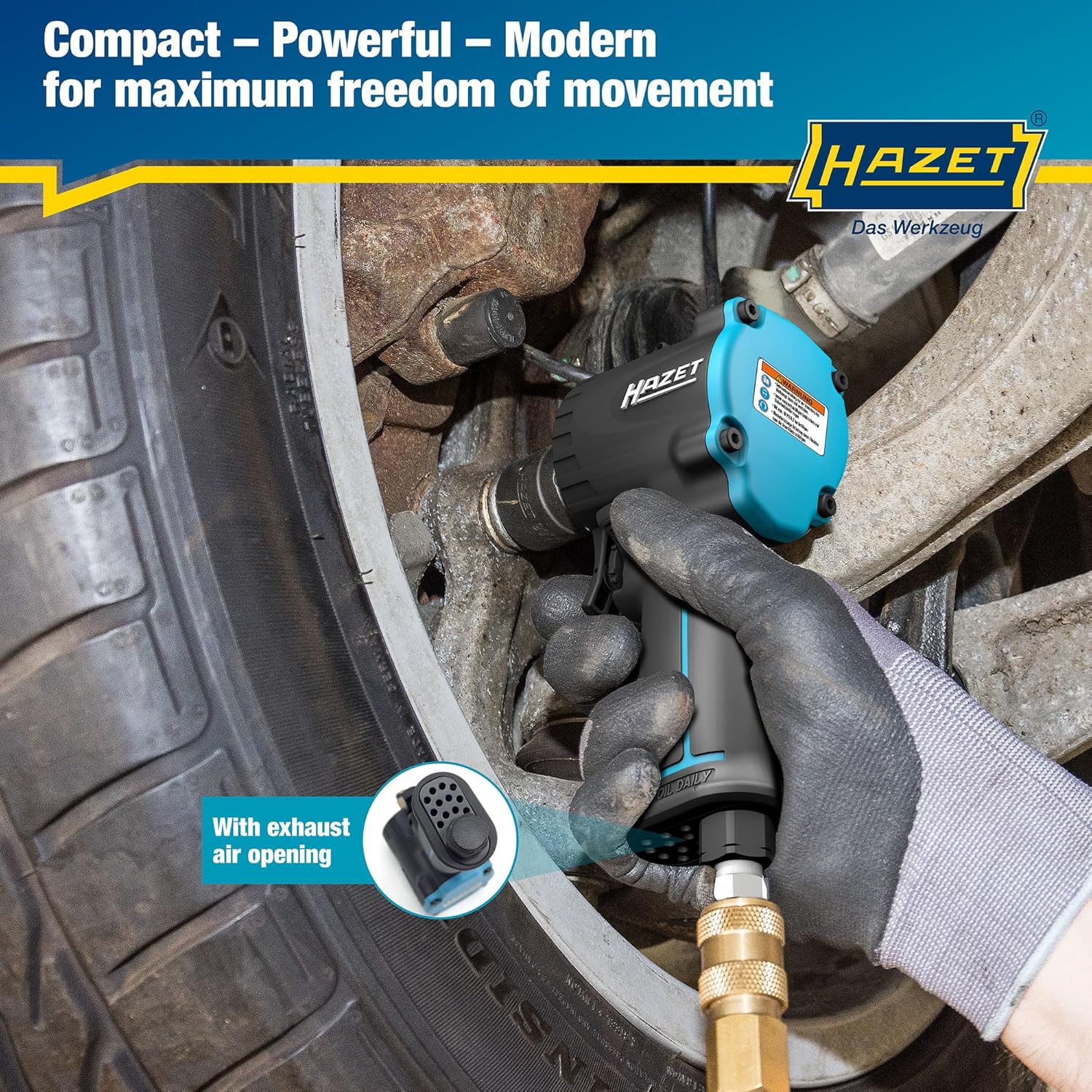 HAZET Pneumatic Impact Wrench 9012M-1 I Extra Short 3.15 Inches, Max. Release Torque: 885ft-Lbs, Square 0.49 Inches (1/2 Inch), Operating Pressure: 90 psi I Compact Design