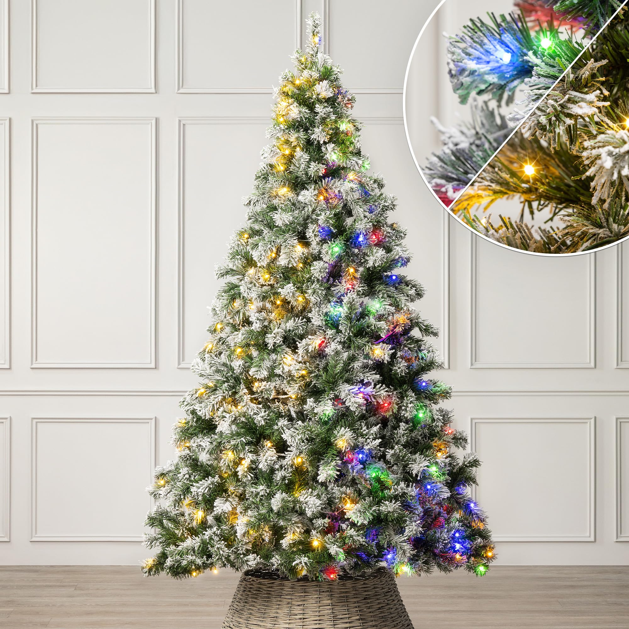 Christow Pre-Lit Flocked Chamonix Spruce Christmas Tree, 7ft
