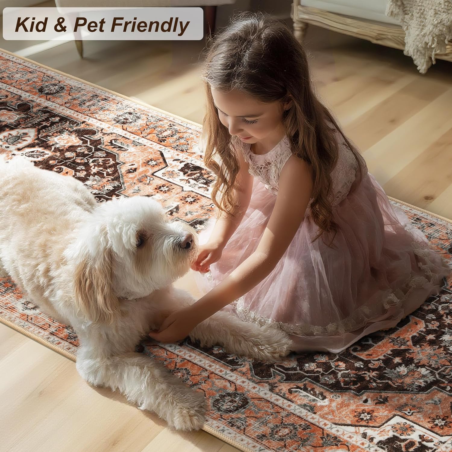 XWZO Runner Rug 2x6ft, Washable Hallway Runner with Non-Slip Backing, Vintage Spill Stain Resistant Floor Mat for Entryway Corridor Bedroom Kitchen, Soft Low-Pile Area Carpet, Brick Red - Image 7