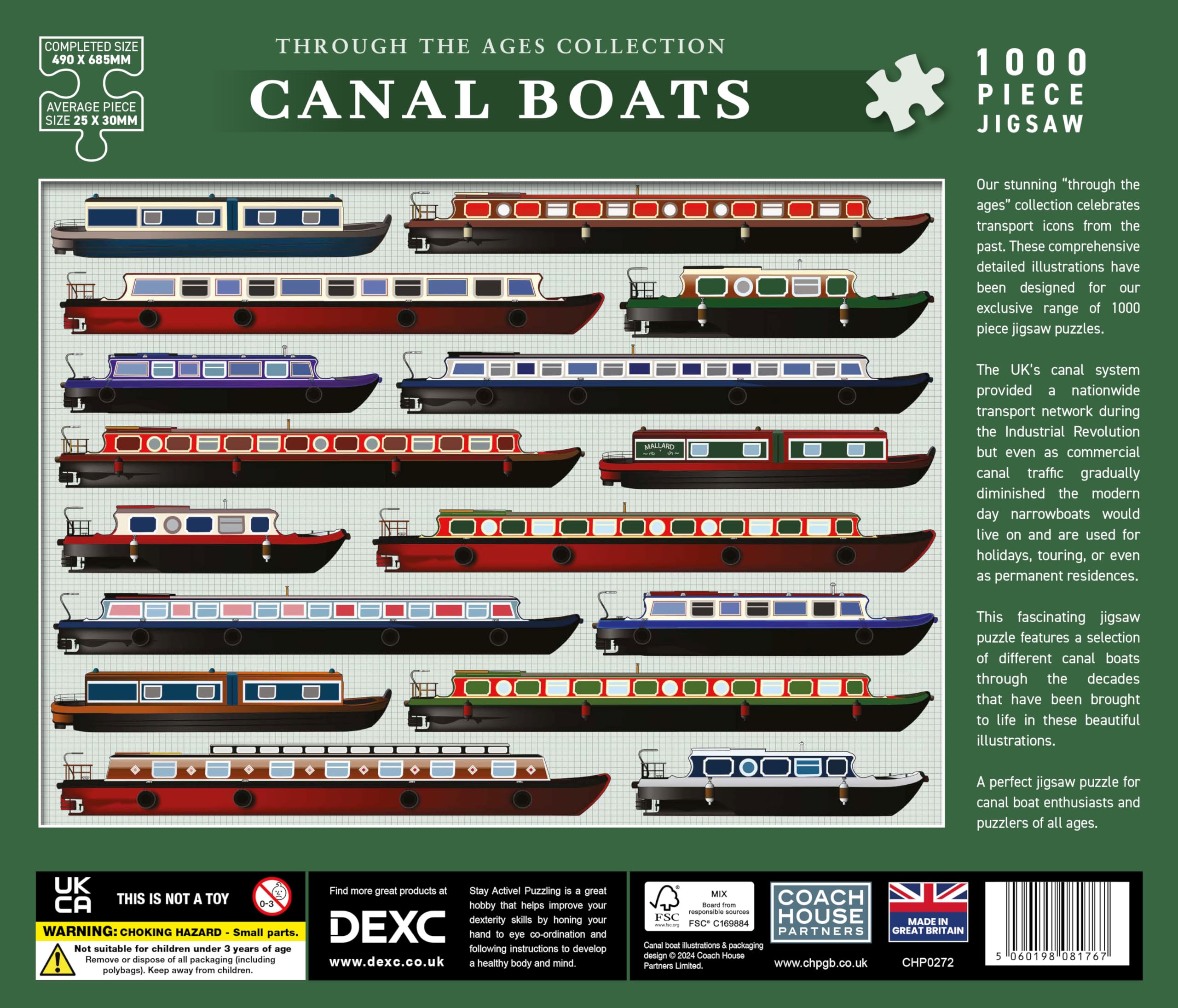 Coach House Iconic Canal Boats “Through The Ages” Retro 1000 Piece Classic Jigsaw Puzzle, Gifts for Men Challenging Puzzles for Adults - Image 4