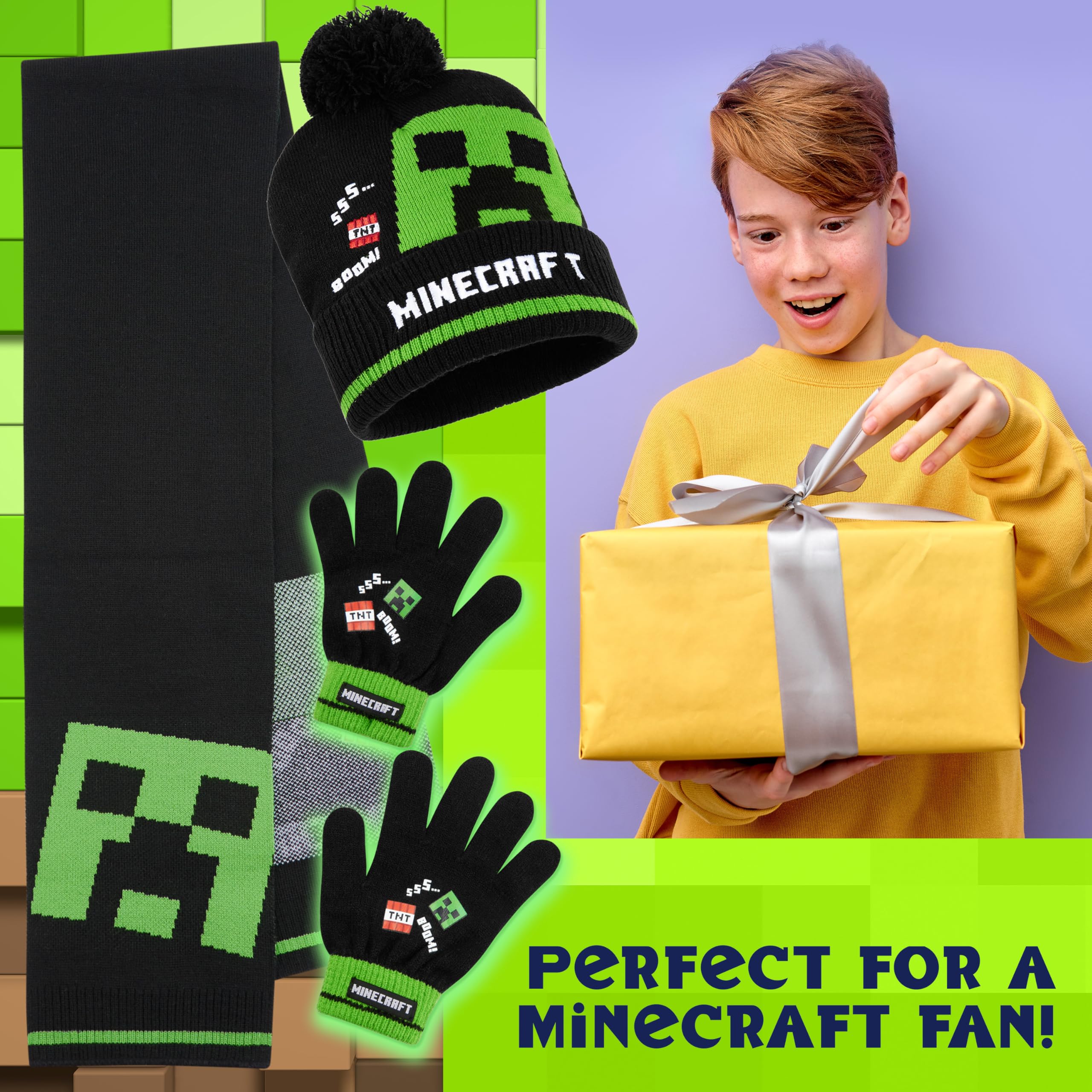 MINECRAFT Set Invernale Bambino, Creeper Accessori Invernali - Regalo Ragazzo