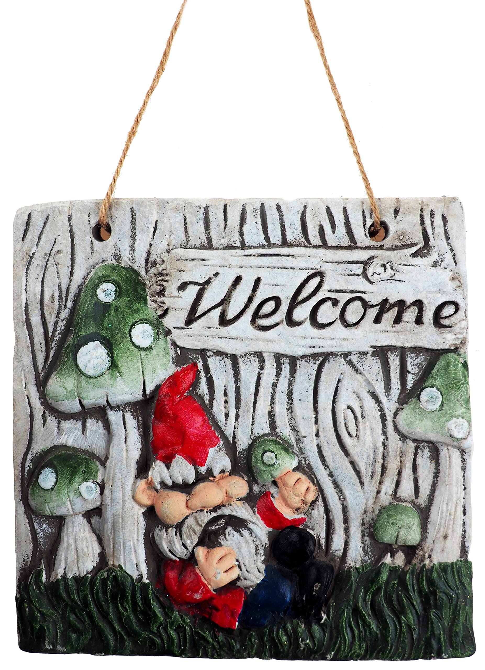 Bwg Red Gnome Hanging Garden Square Welcome Plaque