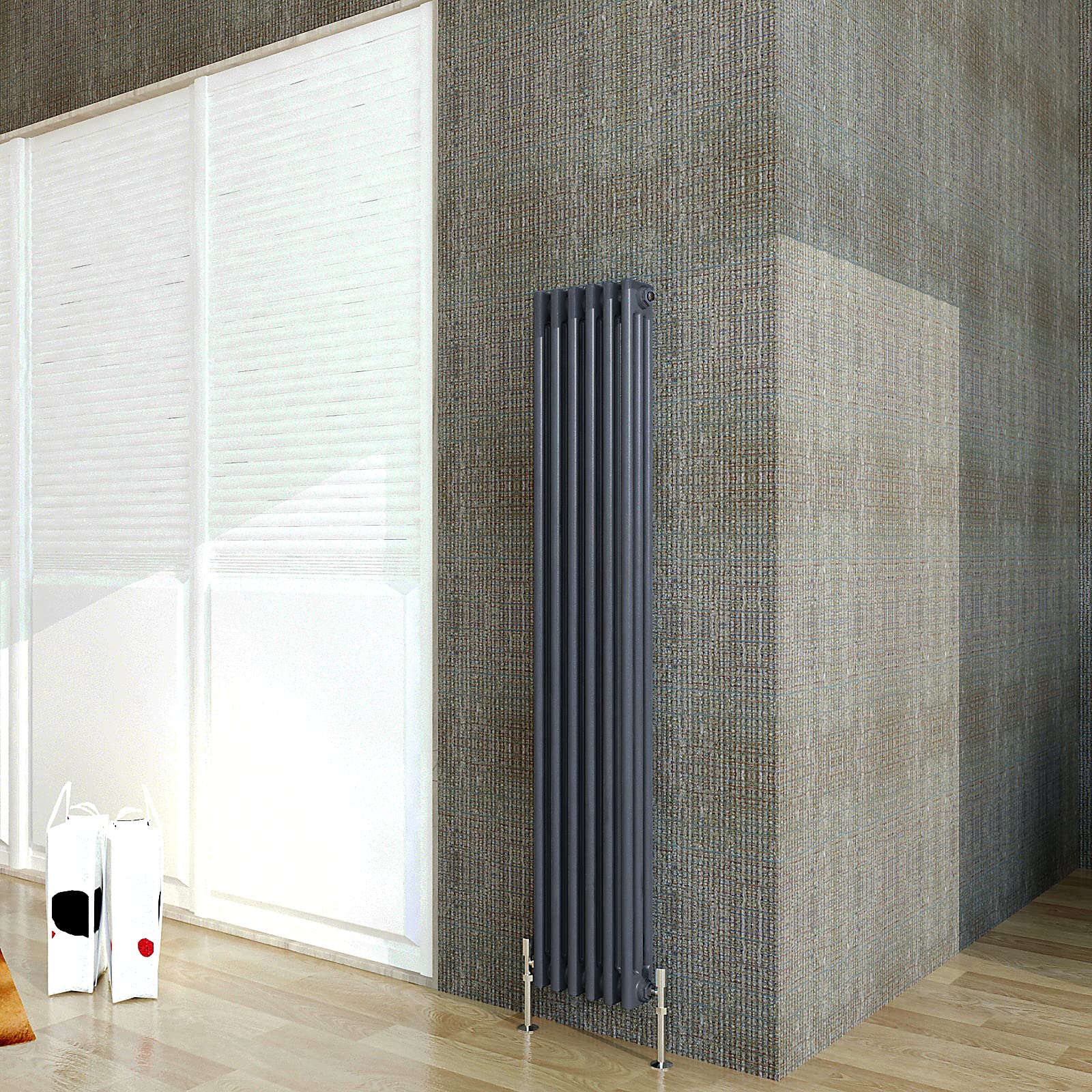 Acezanble∣3 Column Radiator, Vertical 1500mm Anthracite Tall Traditional Cast Iron Style Radiators Windows Hallyway — image 1