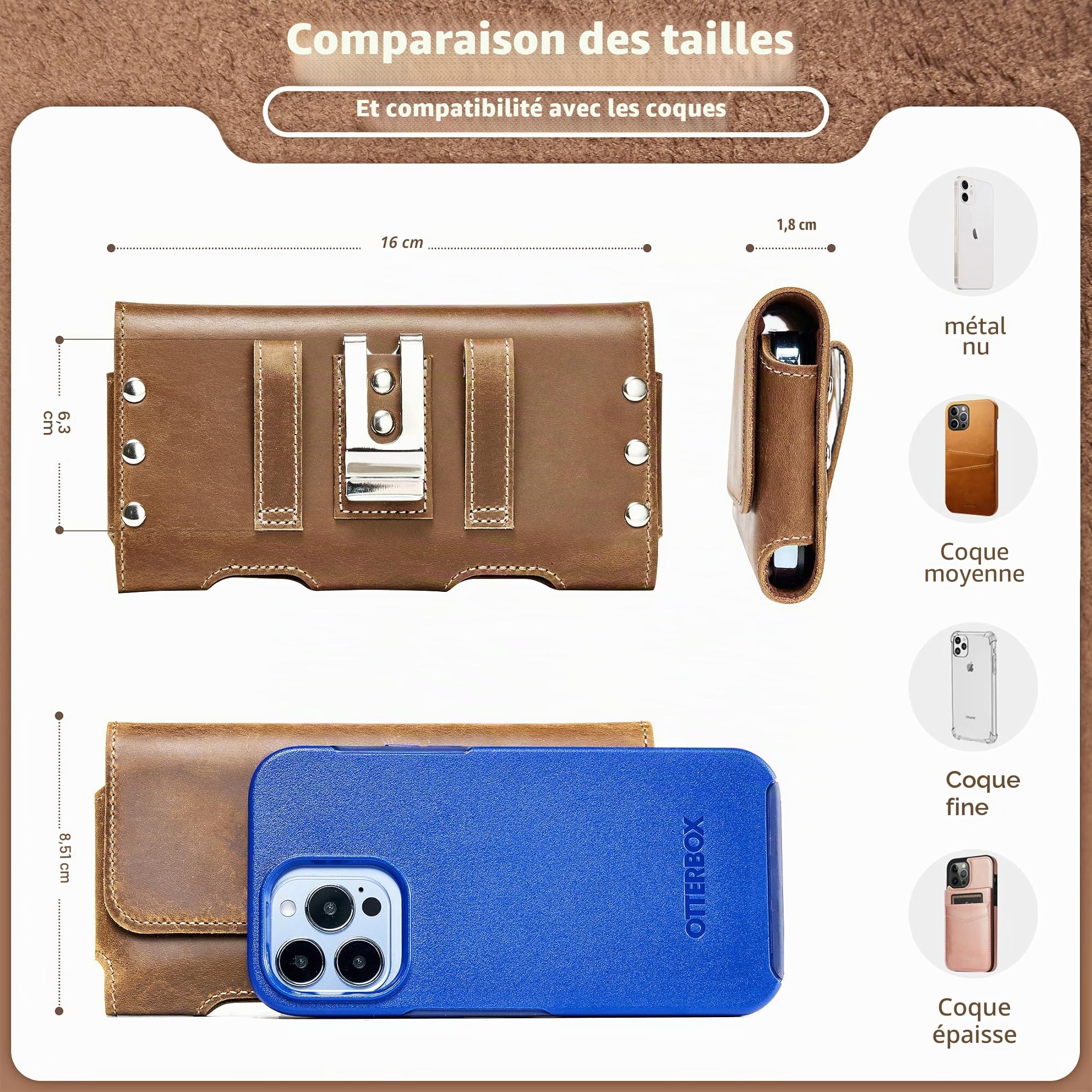 Gcepls Housse en cuir pour téléphone portable avec clip de ceinture pour iPhone 16 15 14 13 12 11 Pro, XR, XS, Samsung Galaxy S23 S22 S21 S20 M01 Core, véritable housse en cuir avec clip de ceinture