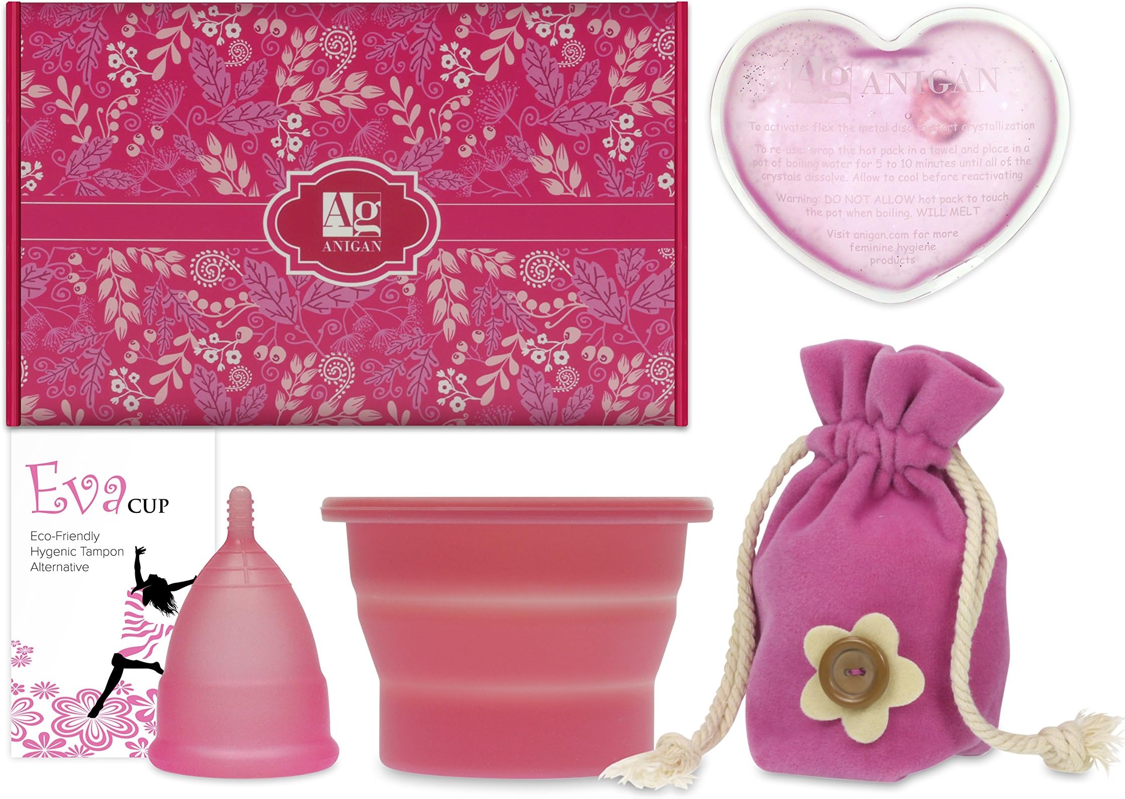 Anigan EvaCup Menstrual Cup Gift Set, Includes: EvaCup, Sterilizing Cup and More (Small, Rose)