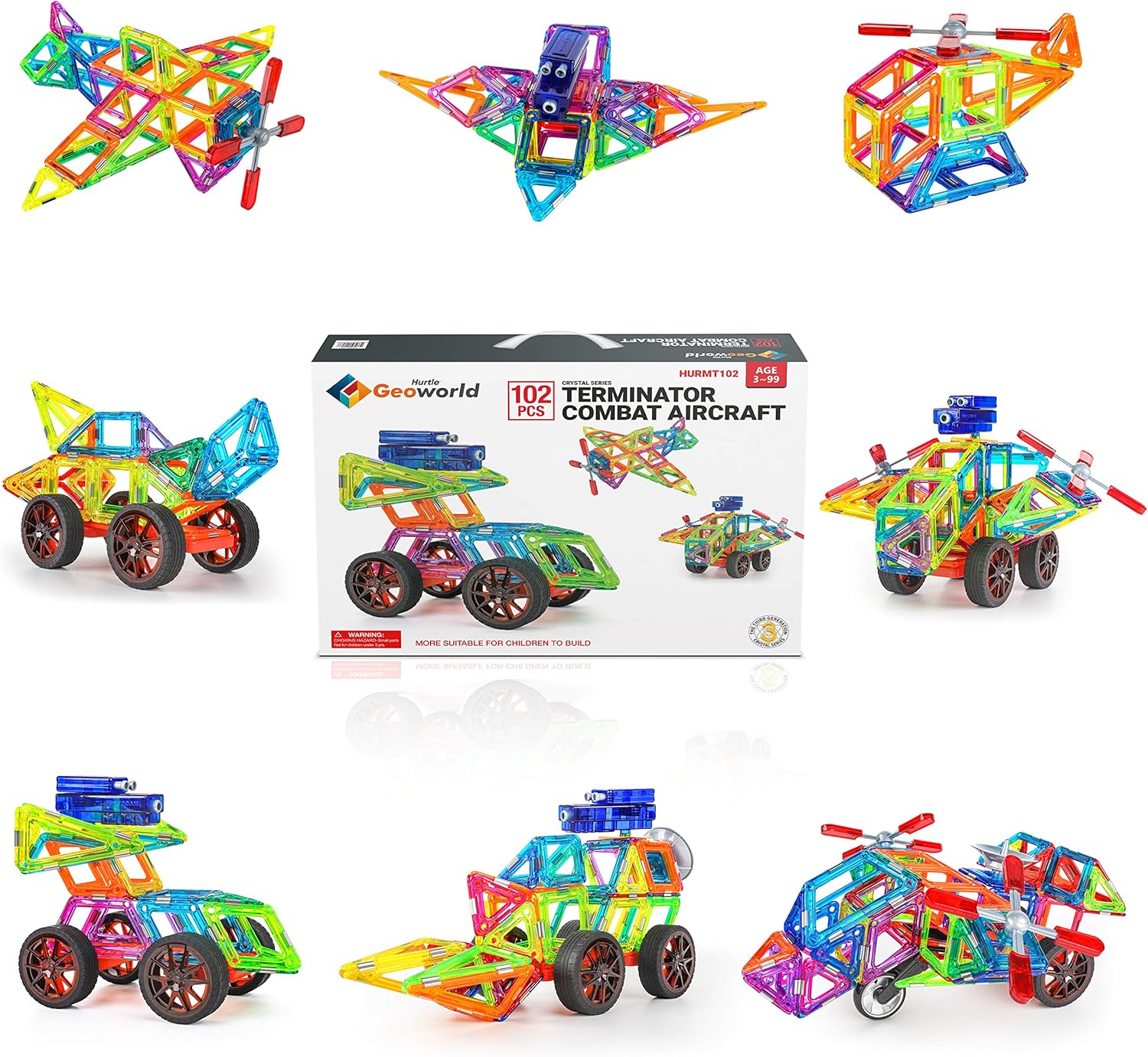 Hurtle Magnetic Building Blocks for Kids - Preschool Learning Toys Shapes Block Educational Magnet Tiles Kids Toy Set w/car Accessories - Safe Magnetic Blocks for 3 Year Old & Up