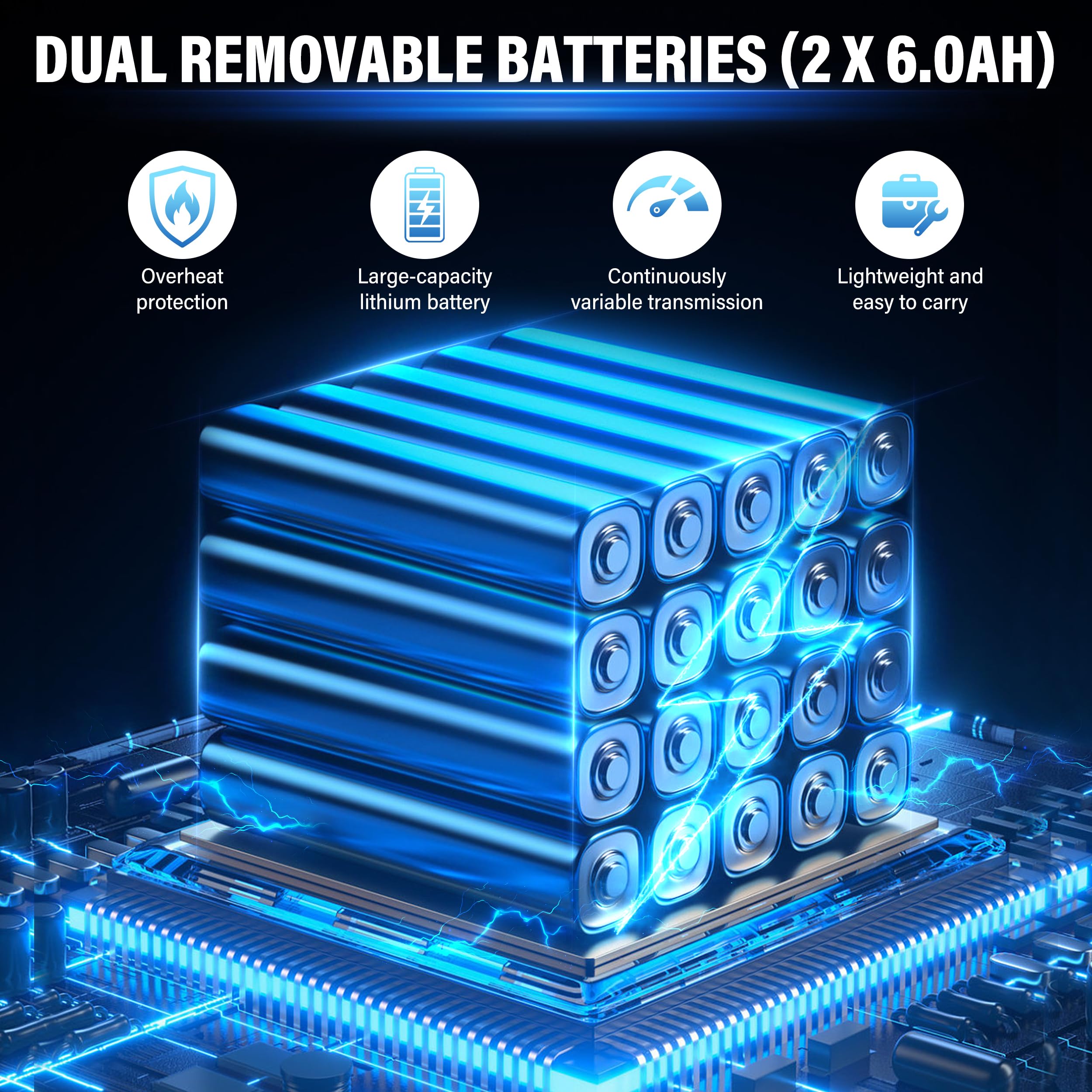 Soplador de hojas inalámbrico TEENO, 31000 TR/Min, 2 x 6,0 Ah baterías, cargador y caja de herramientas, tres modos de velocidad, compatible con baterías Makita, ideal para terraza, callejones y