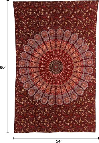Miniatura 11 de Tapiz hippie indio bohemio psicodélico dorado mandala de pavo real azul dorado para colgar en la pared (naranja marrón, King (88 x 104 pulgadas)