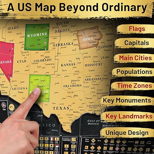 Miniatura 7 de OVANTO El exclusivo mapa de viaje para rascar de 17 x 24 pulgadas está diseñado desde cero para personas que requieren más. El único mapa de Estados