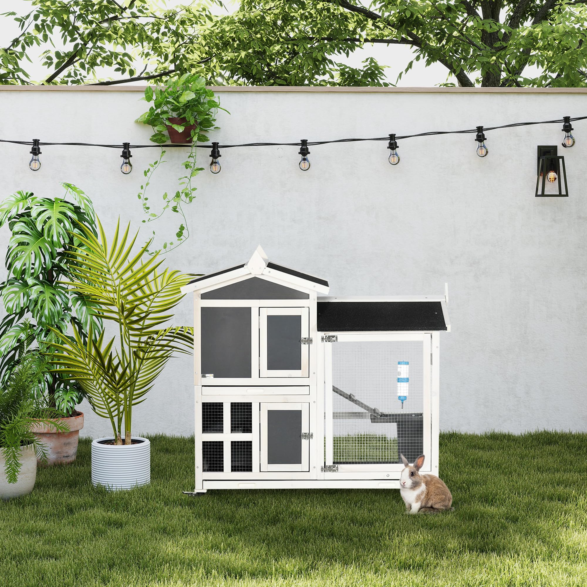 Gabbia Per Conigli A 2 Piani PawHut - Conigliera Esterna In Legno Con Recinto E Vassoio Estraibile, 120x50x92 Cm - Foto 4