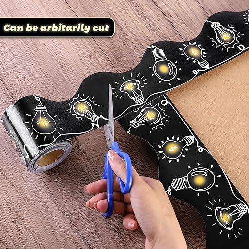 Miniatura 3 de durony 2 rollos de 65.6 pies de bombilla de tablón de anuncios, bordes de pizarra de garabatos, bordes festoneados con puntos adhesivos, calcomanías