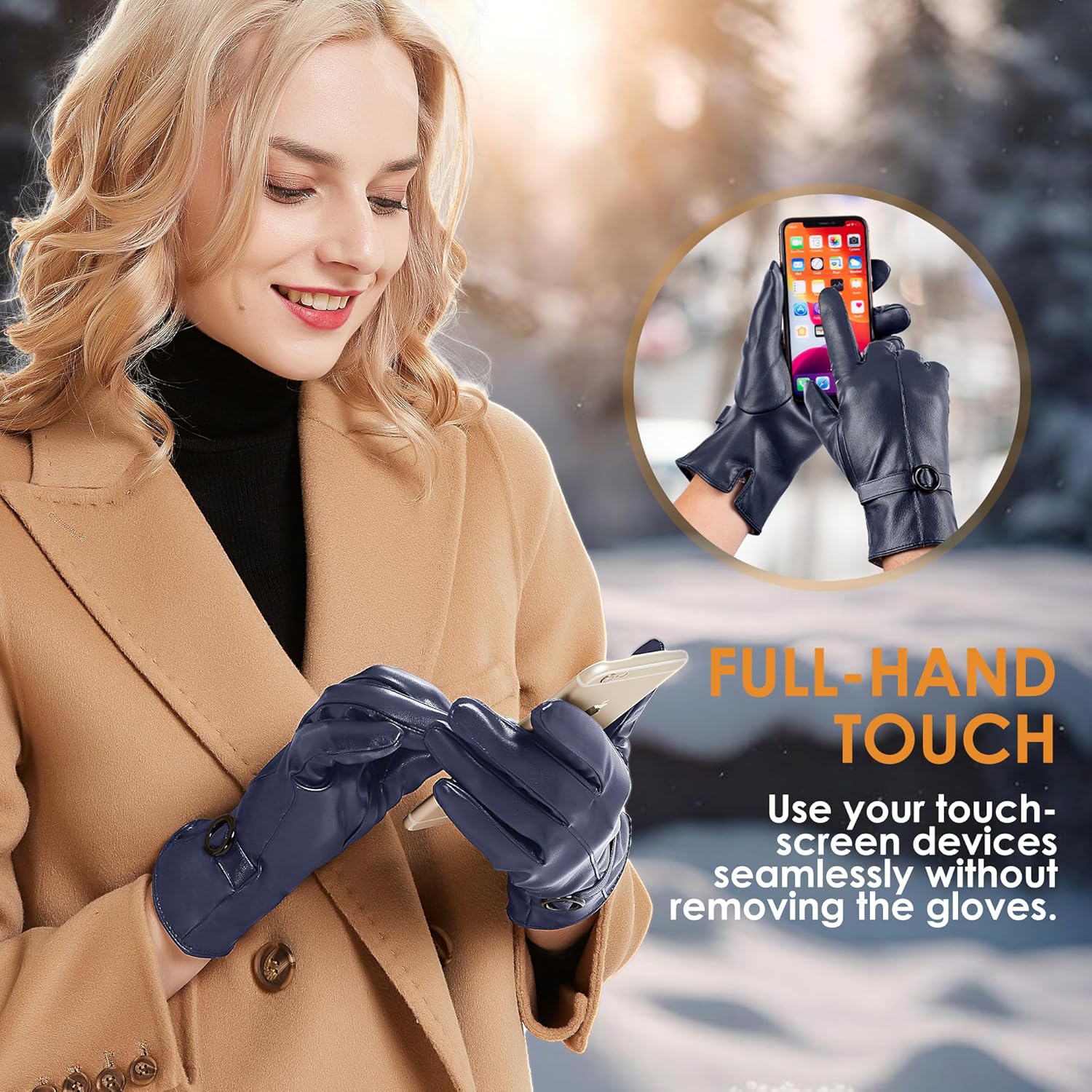 Dsane Womens Winter Leather Gloves Touchscreen Texting Warm Driving Lambskin Gloves for Christmas Gifts - Image 3