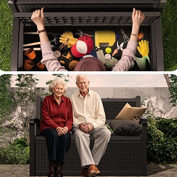 Outdoor Storage Bench - Waterproof Resin Patio Storage Bench, All-Weather Patio Bench with Storage for Garden, Deck, Porch