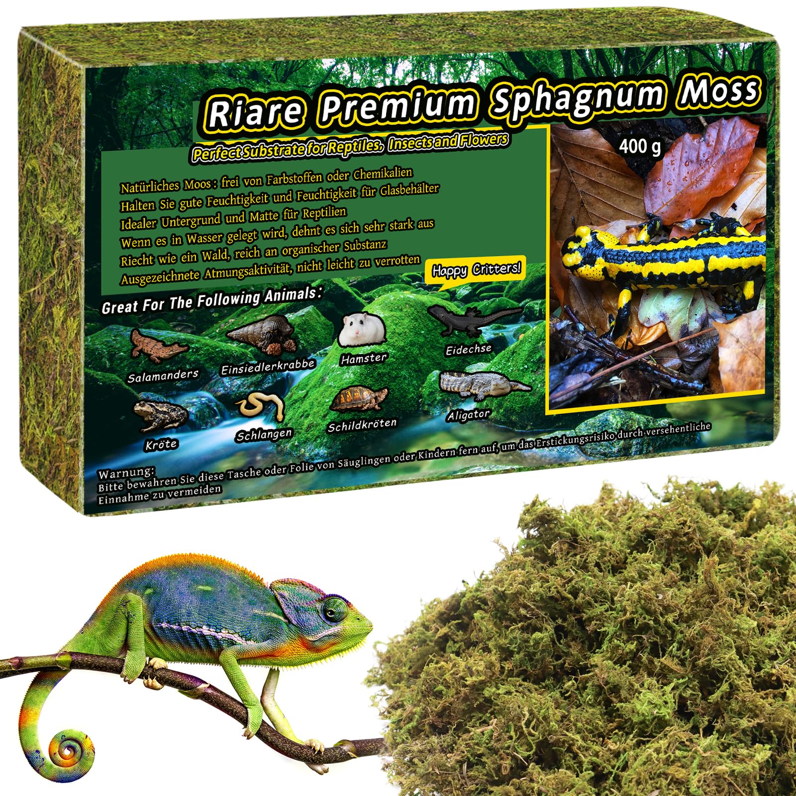 Riare 400g Premium Natürliches Moos Getrocknet für Pflanzen Reptilien Moos Inkubationen, Wald Torch Reptilien Matrix für Schlangen, Geckos, Schildkröten, Frösche