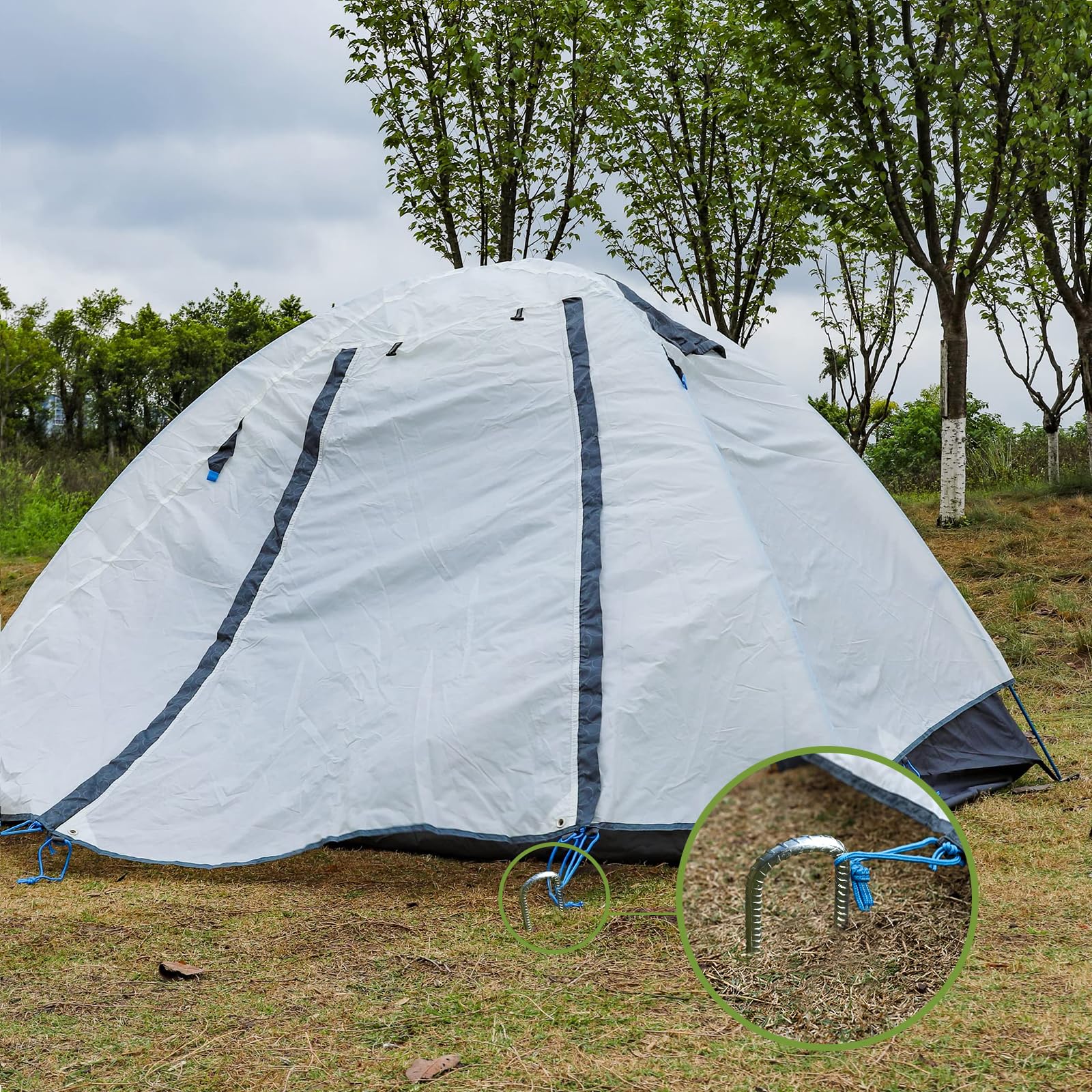 10 Sztuk 30cm Wytrzymałe Kotwy do Trampolin – Ocynkowane, Odporne na Rdzę Stalowe Kołki Kotwiące w Kształcie Litery J z Zaostrzoną Końcówką, Odpowiednie do Namiotów, Ogrodu, Altan i Huśtawek
