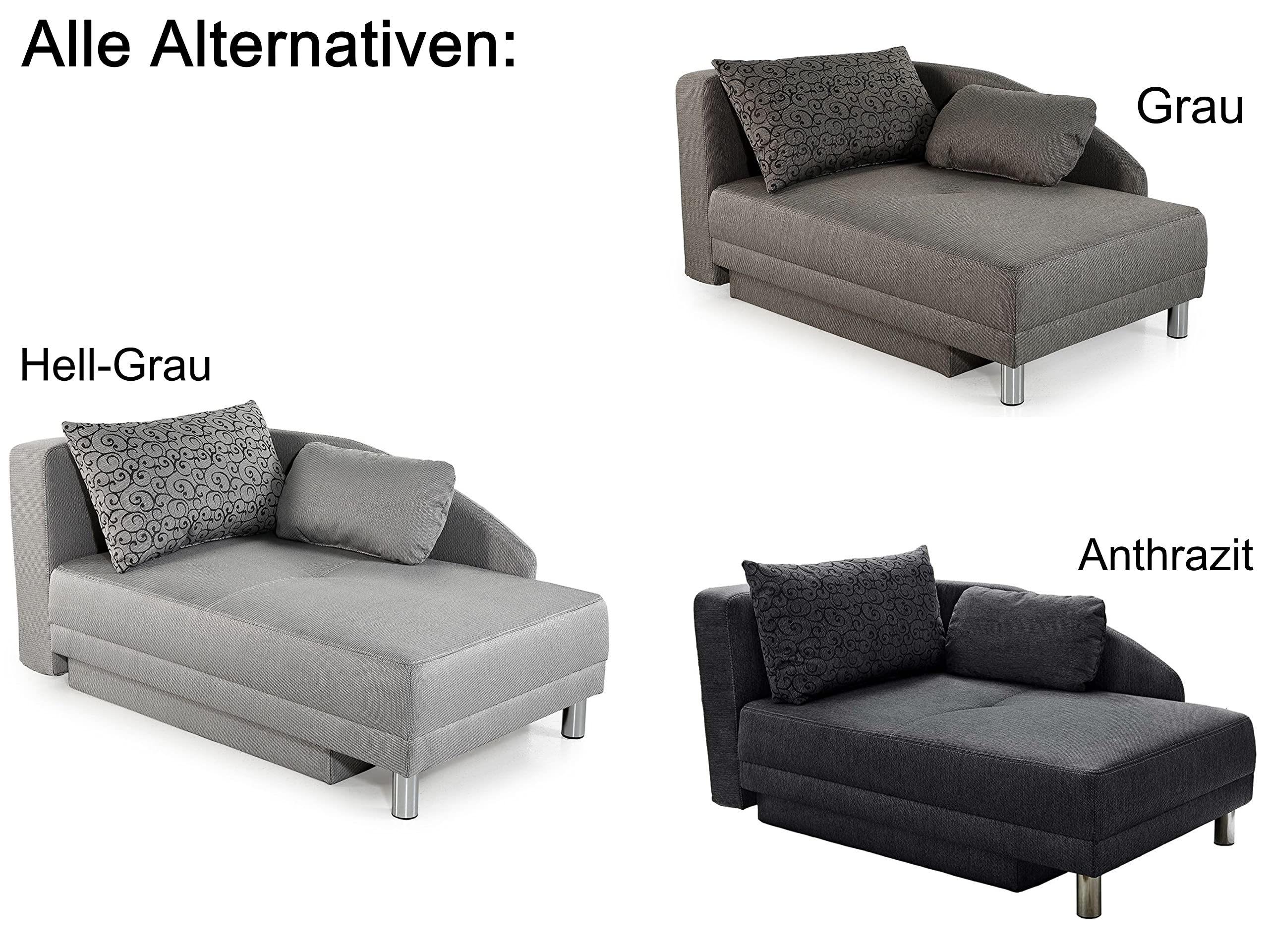 luma-Home 15123/ Récamiere mit Schlaffunktion & Bettkasten, Grau