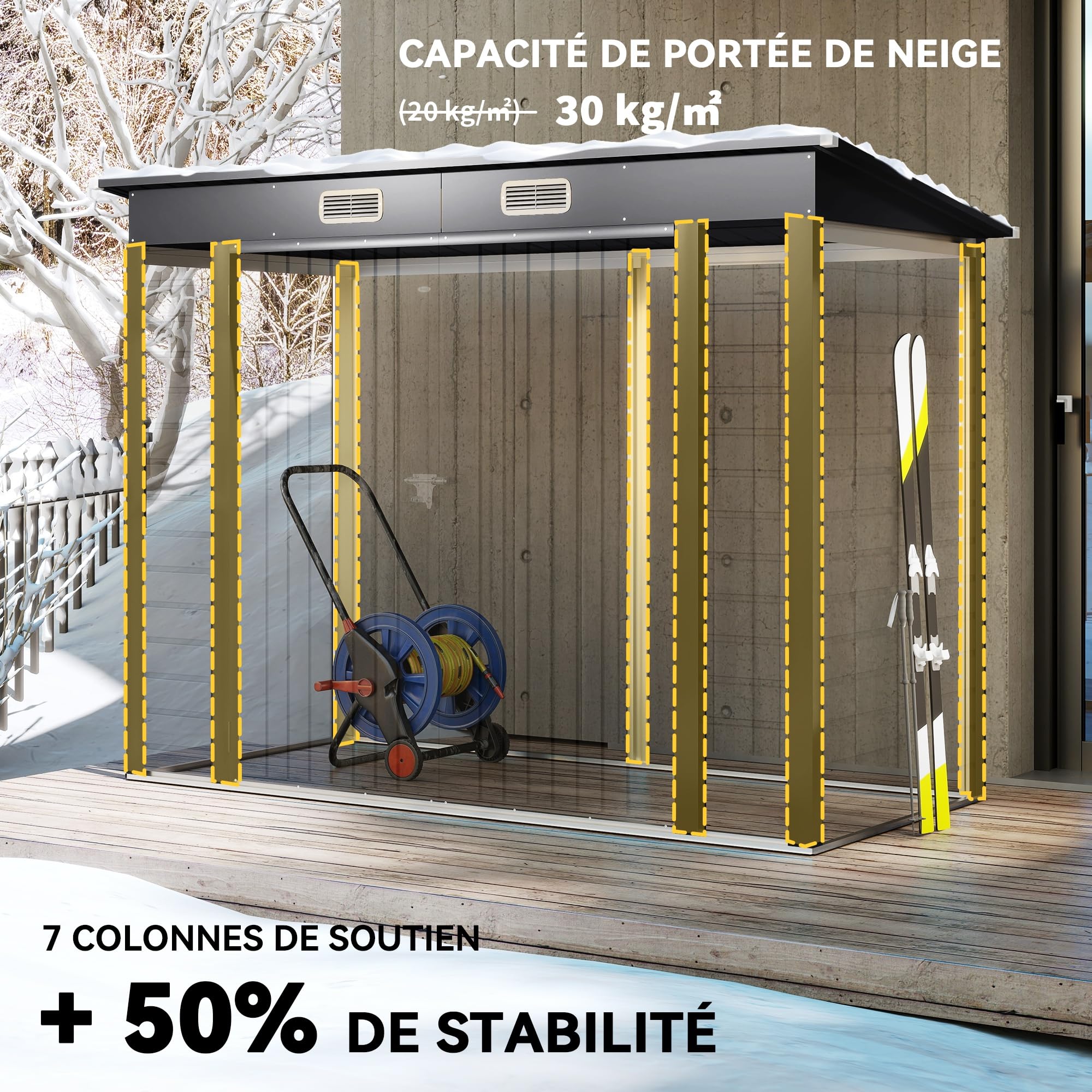 Outsunny Abri de Jardin en Métal 3 m², Cabane de Jardin 249x121x183cm, Structure en Acier Galvanisé Améliorée, Cabanon Rangement Outils, Gants, Portes Verrouillables, Aérations, Gris