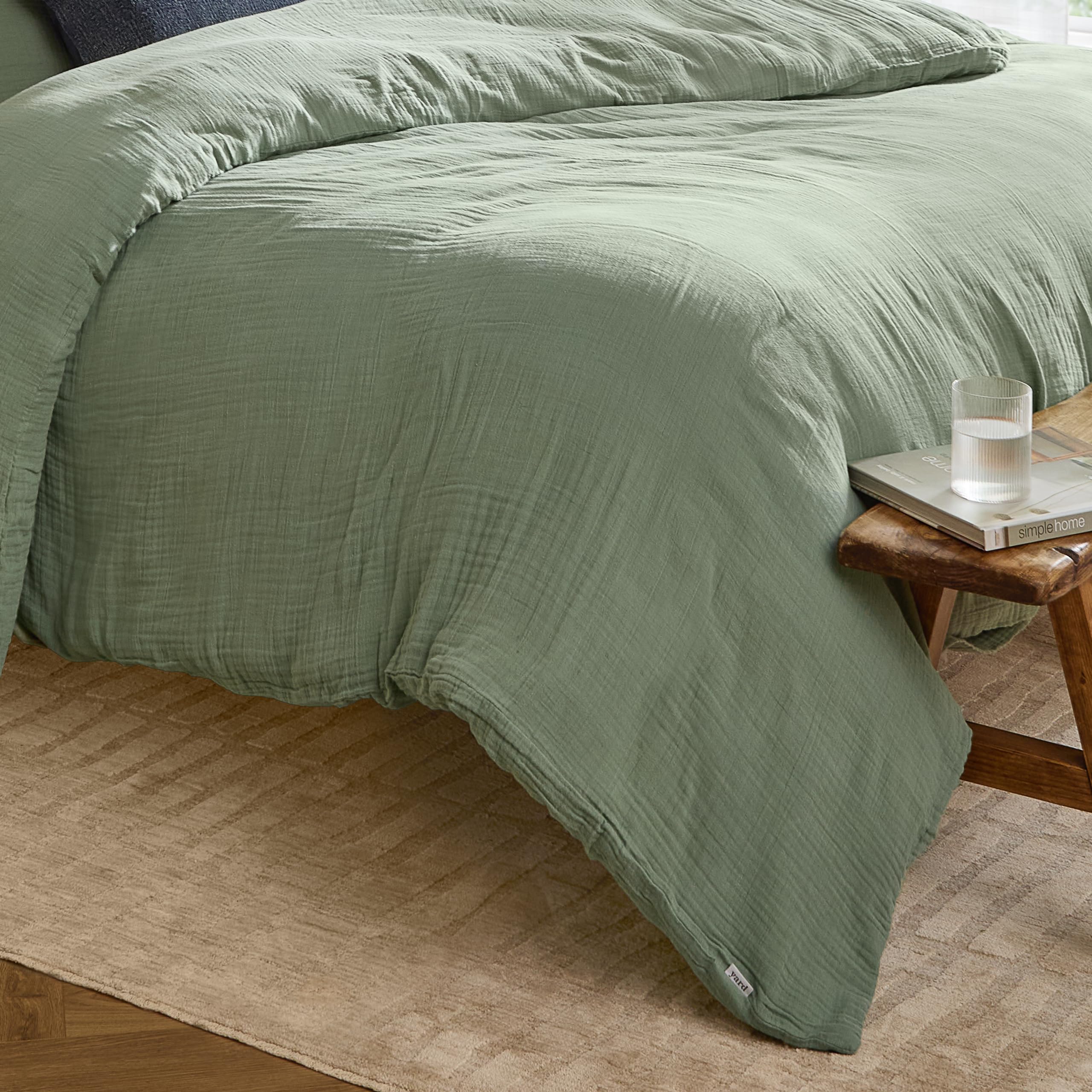 Yard furn Lark Set Copripiumino – Morbido Traspirante Doppio Strato Mussola Cotone Minimalista Biancheria Da Letto (Eucalipto – Singolo – 137x200cm)