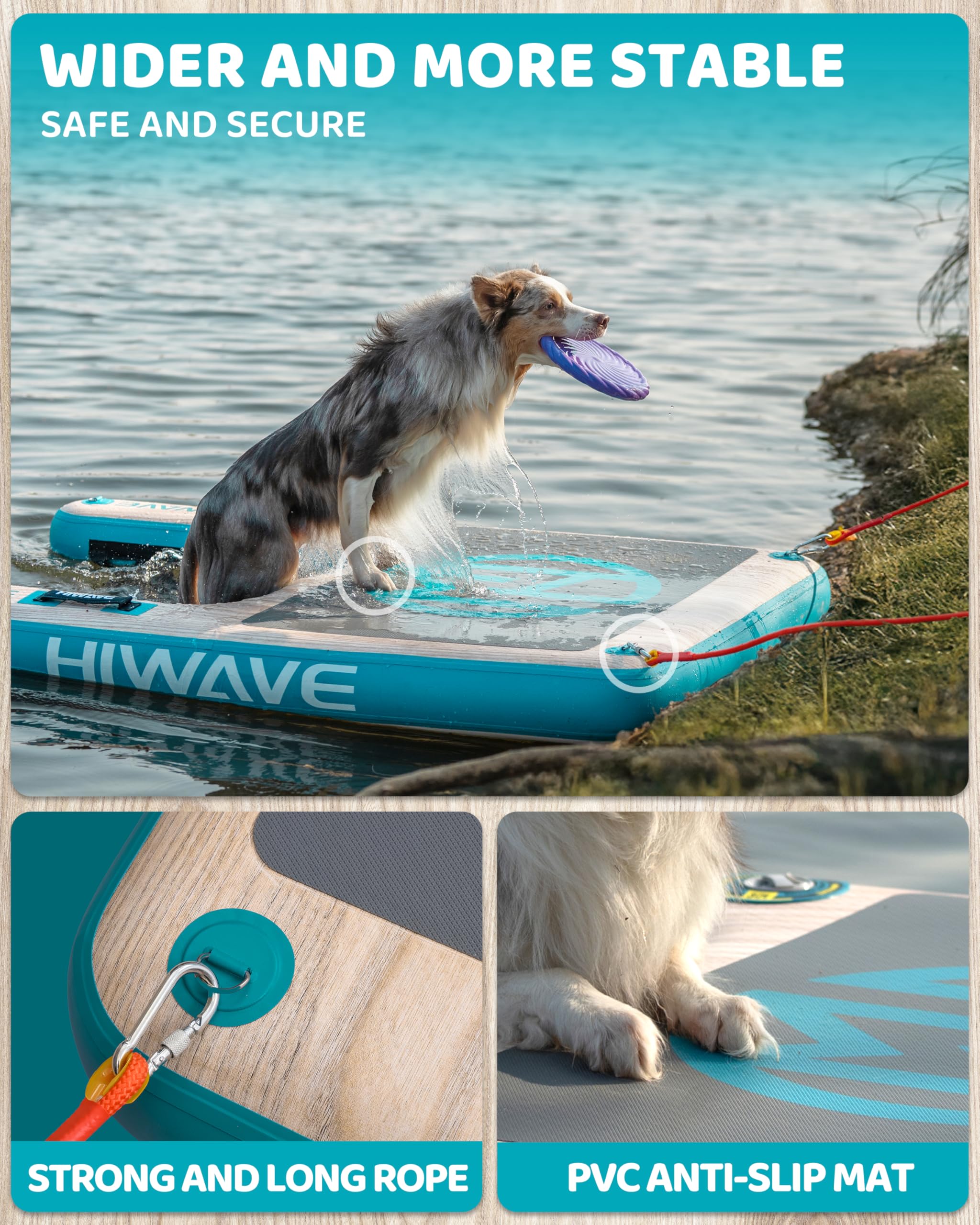 HIWAVE Rampa para perros para barco, flotadores para perros para piscina, entrada y salida seguras con alta capacidad de carga, antideslizante y resistente a pinchazos, adecuada para perros grandes