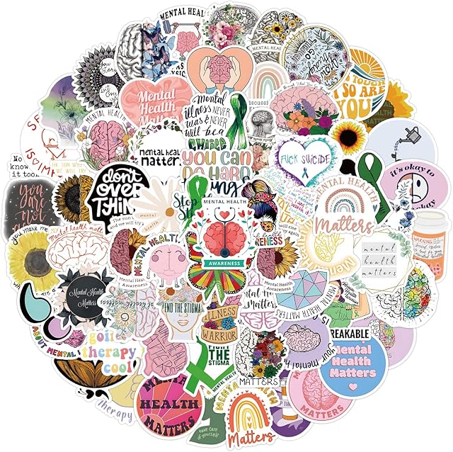 Cobee Mental Health Awareness Stickers, 100 Pcs Mental Health Matters Decal Waterproof Vinyl Sticker Inspirational Stickers Laptop Water Bottle Decals for Nurse Teacher Kids Teen