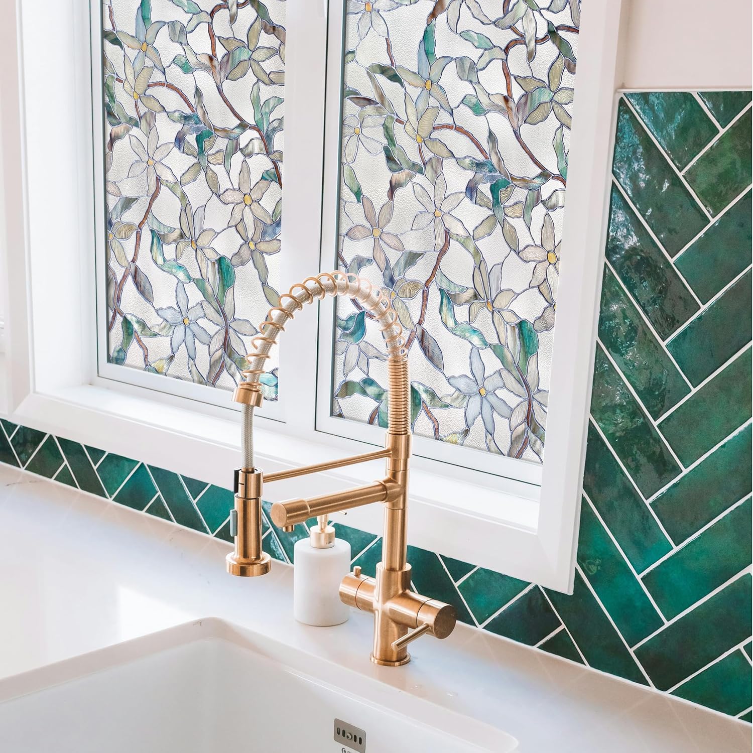 Artscape Jasmine | Privacy Window Film with Vibrant Colored Pattern | Non-Adhesive & UV Protection | Easy to Apply & Removable | 24 x 36 Inches | Made in USA