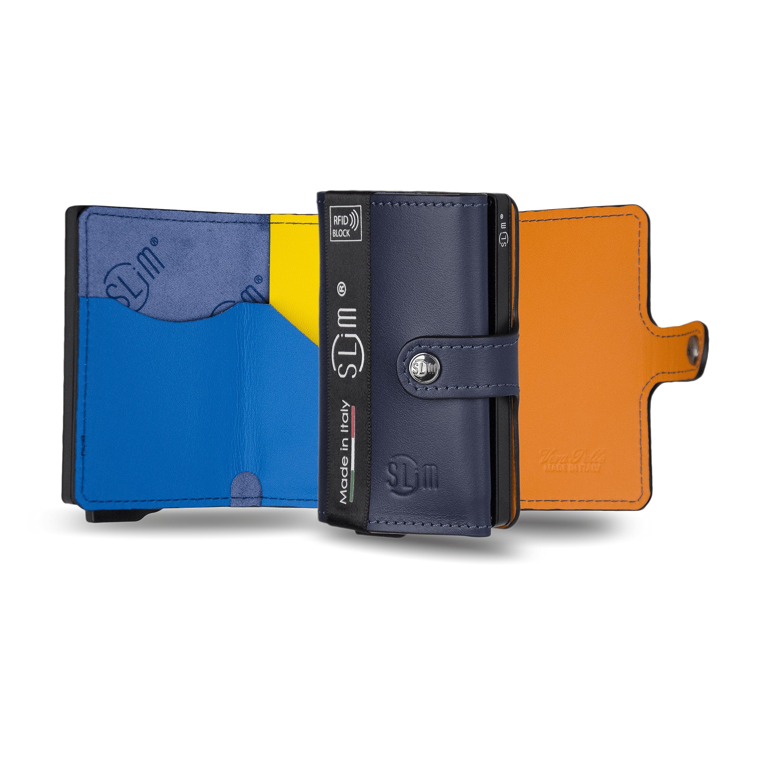 SLim Porta Carte di Credito Schermato Portafoglio Uomo Rfid Portatessere Anticlonazione Donna Portacarte Uomo (Blu Multicolor, Senza Zip)