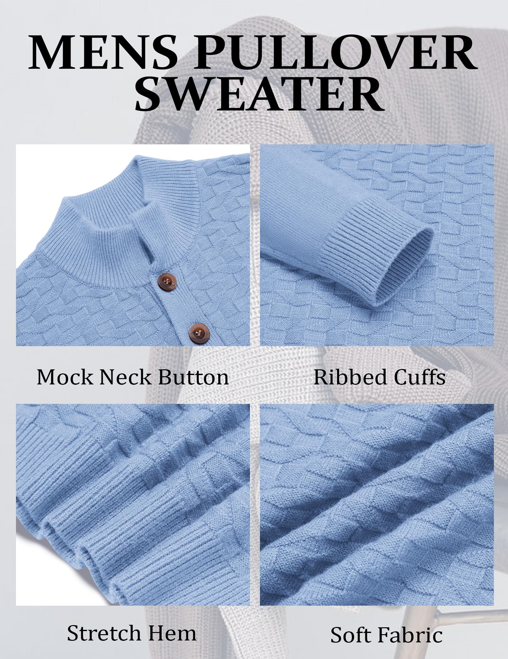 COOFANDY Maglioni Uomo Invernale Maglioni Collo Alto Henley Maglione Dolcevita Classico Maglione con Bottoni Regular Fit