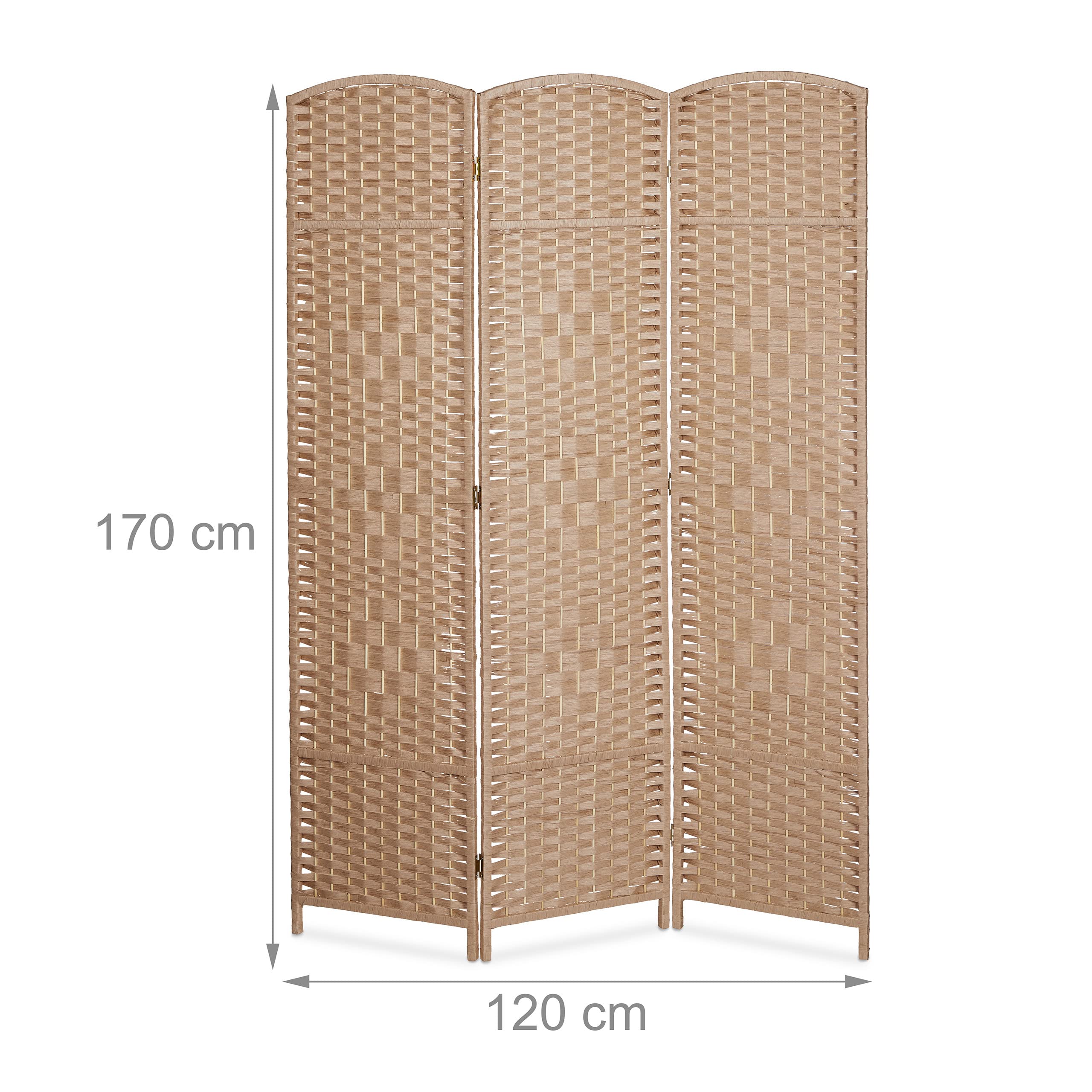 Relaxdays Paravent, 3-teilig, Faltbarer Raumtrenner, HxB 170x120 cm, für innen, Trennwand, Holz, Papierseil, Natur