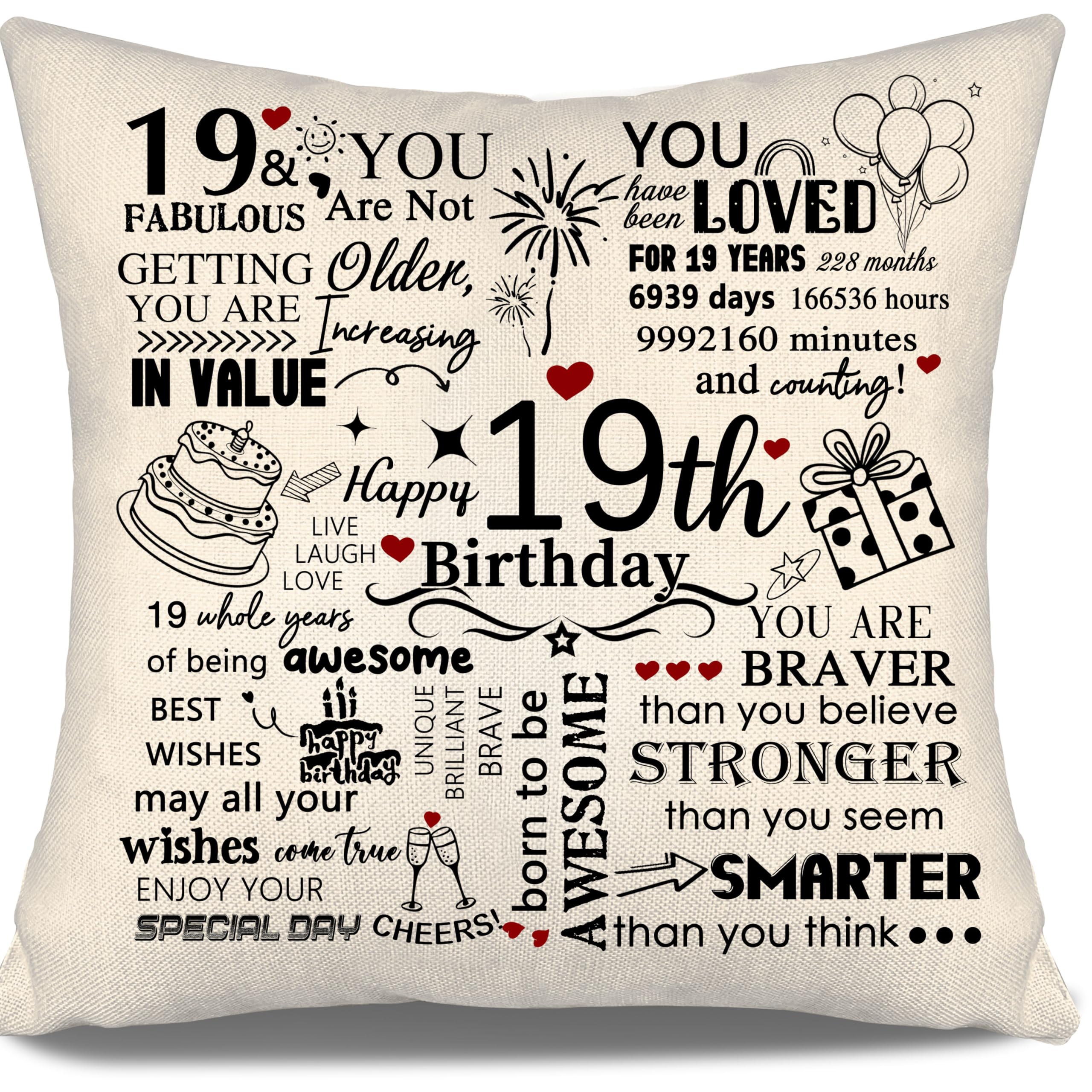 Aosumin 19th Birthday Gift Cushion Cover for Daughter Son Granddaughter Grandson Niece Nephew Cousin Friend 19 Years Old Girl Boy Gift Inspirational Cushion Cover Happy Birthday Decorations(19)