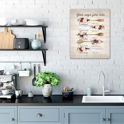 Miniatura 4 de Arte de pared de cocina, cucharas de cocina, decoración de pared, diseño de Dios dice que eres inspirador, impresiones en lienzo para pintura