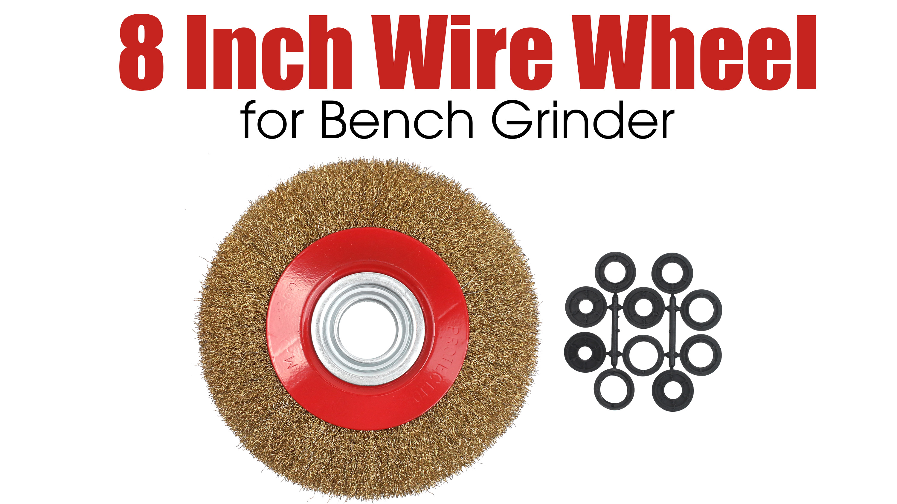 Image of 8 Inch Wire Wheel for Bench Grinder, Crimped Steel Brass Coated Brush with 1 /2 inch 5 /8 inch 3 /4 inch 7 /8 inch 1 inch Arbors, Round Grinding Accessories for Paint Rust Removal Deburring Descaling Finishing Polishing