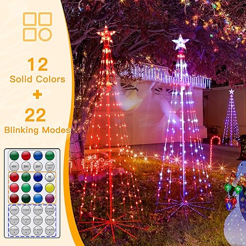 Miniatura 4 de Ollny Luces de árbol de Navidad de 6 pies, 170 LED, RGB 34 modos que cambian de color al aire libre con control remoto enchufable, luces de estrella