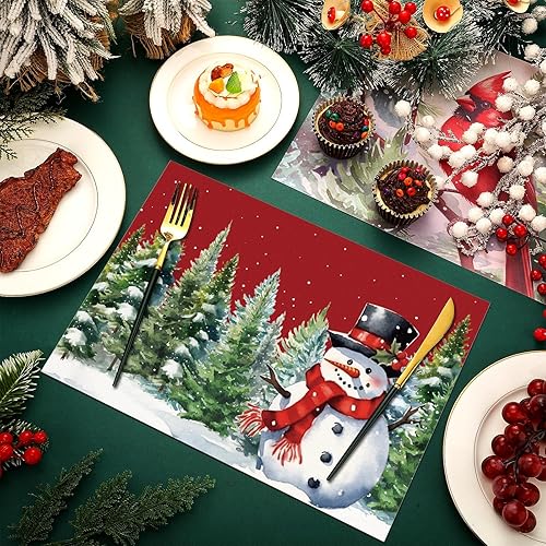 Miniatura 3 de 100 manteles individuales de papel desechables de Navidad de 14 pulgadas, cardenal de pie en una rama de pino en temporada de invierno, manteles